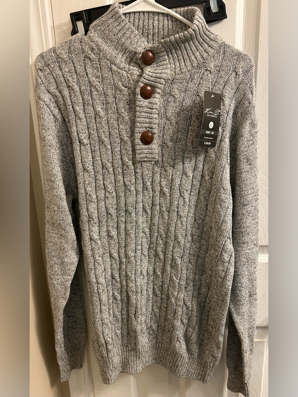 Gray Cable Knit Henley Sweater - Gray